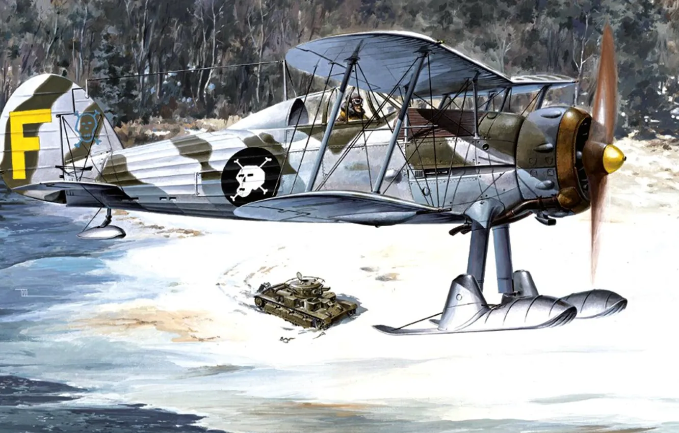Photo wallpaper figure, art, The Finnish air force, Gloster Gladiator, British fighter biplane