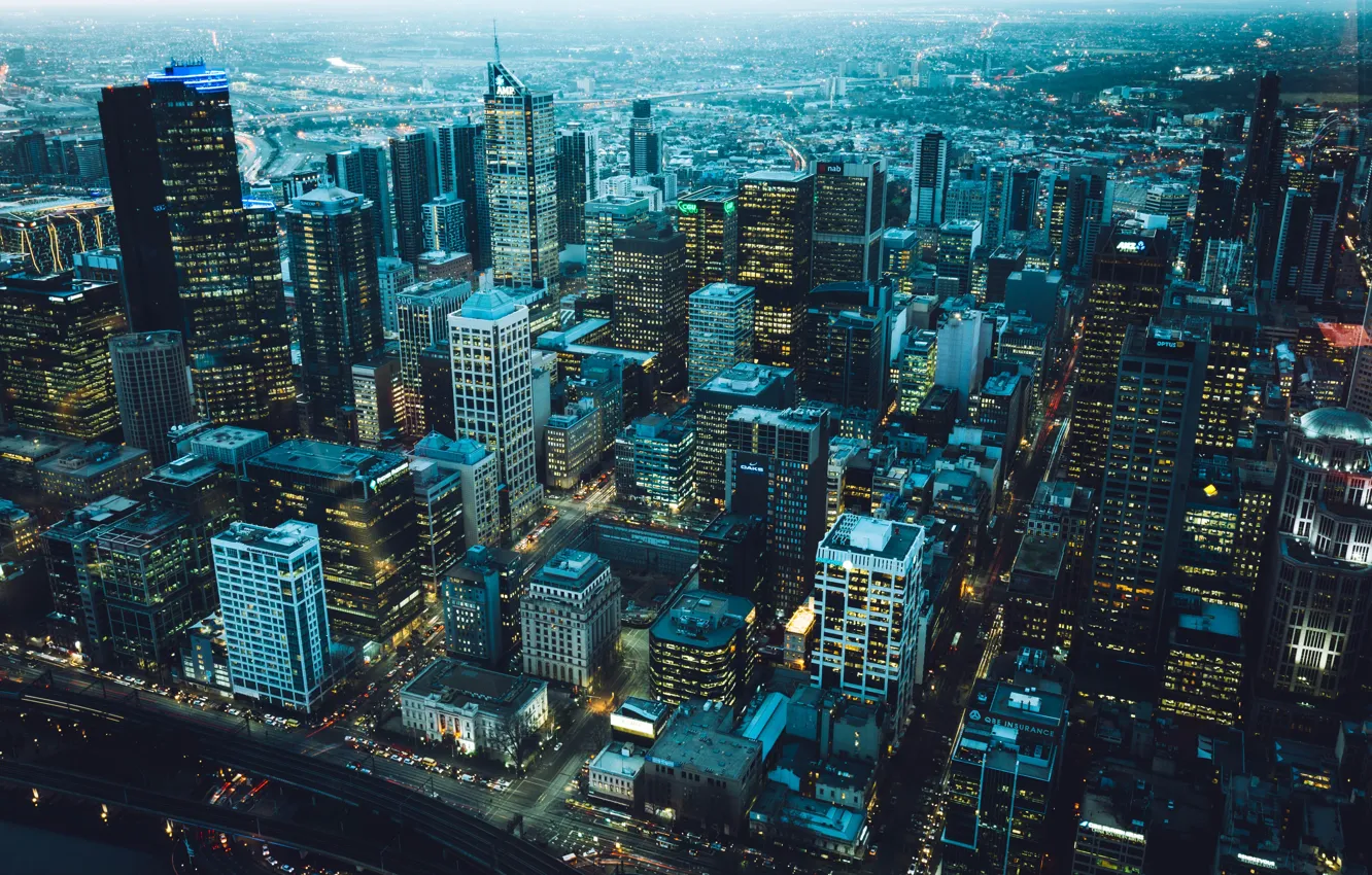 Photo wallpaper the city, lights, street, view, building, tower, height, New York