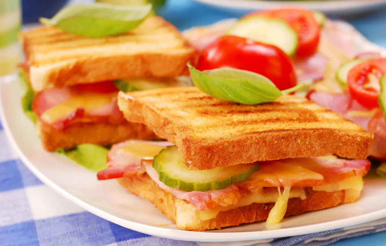 Photo wallpaper cucumber, bread, sandwich, vegetables, bacon