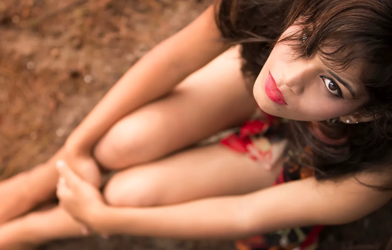 Photo wallpaper girl, long hair, legs, brown hair, brown eyes, photo, model, lips
