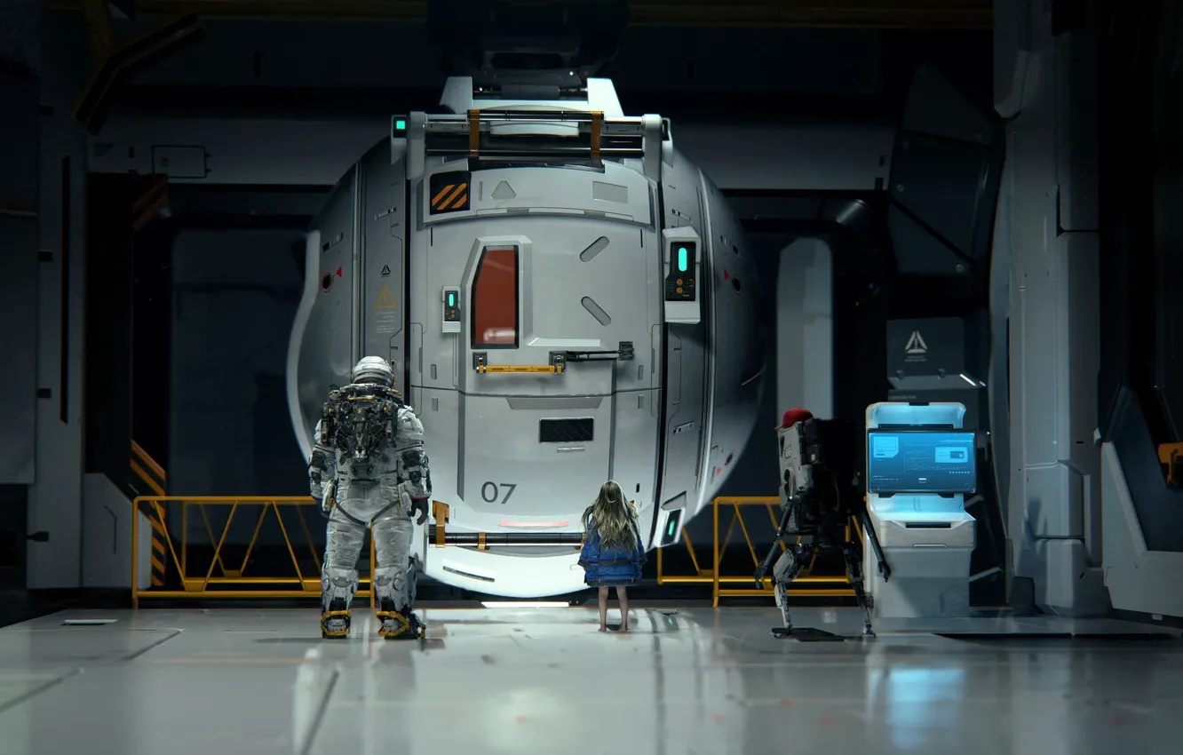 Photo wallpaper robot, the situation, astronaut, the suit, capsule, girl, module, pragmata