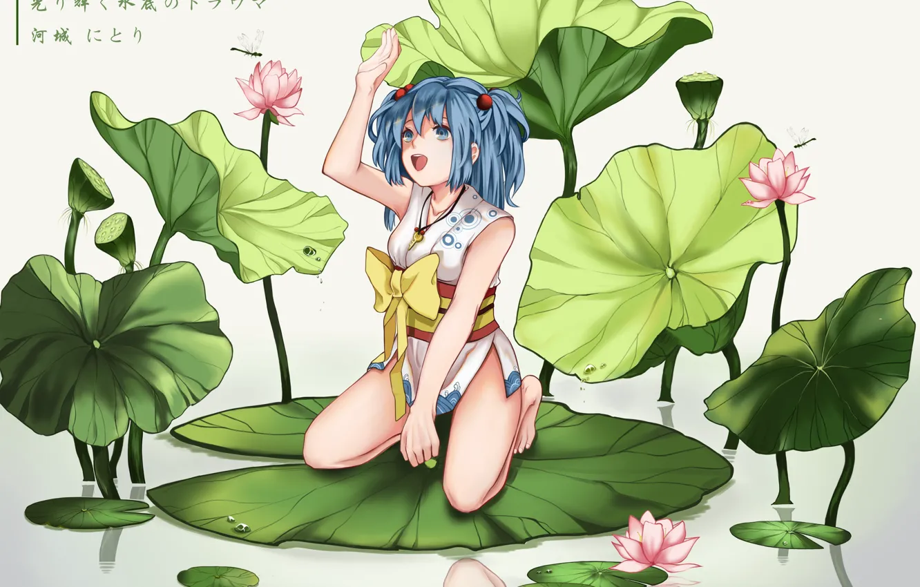 Photo wallpaper leaves, girl, art, touhou, Kawashiro Nitori, mie pu