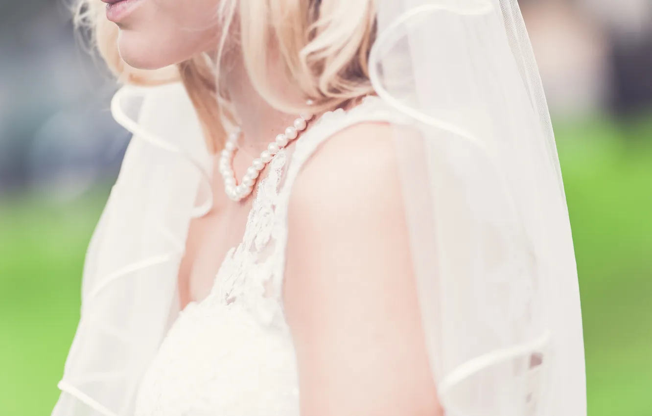 Photo wallpaper white, girl, dress, beads, the bride, veil