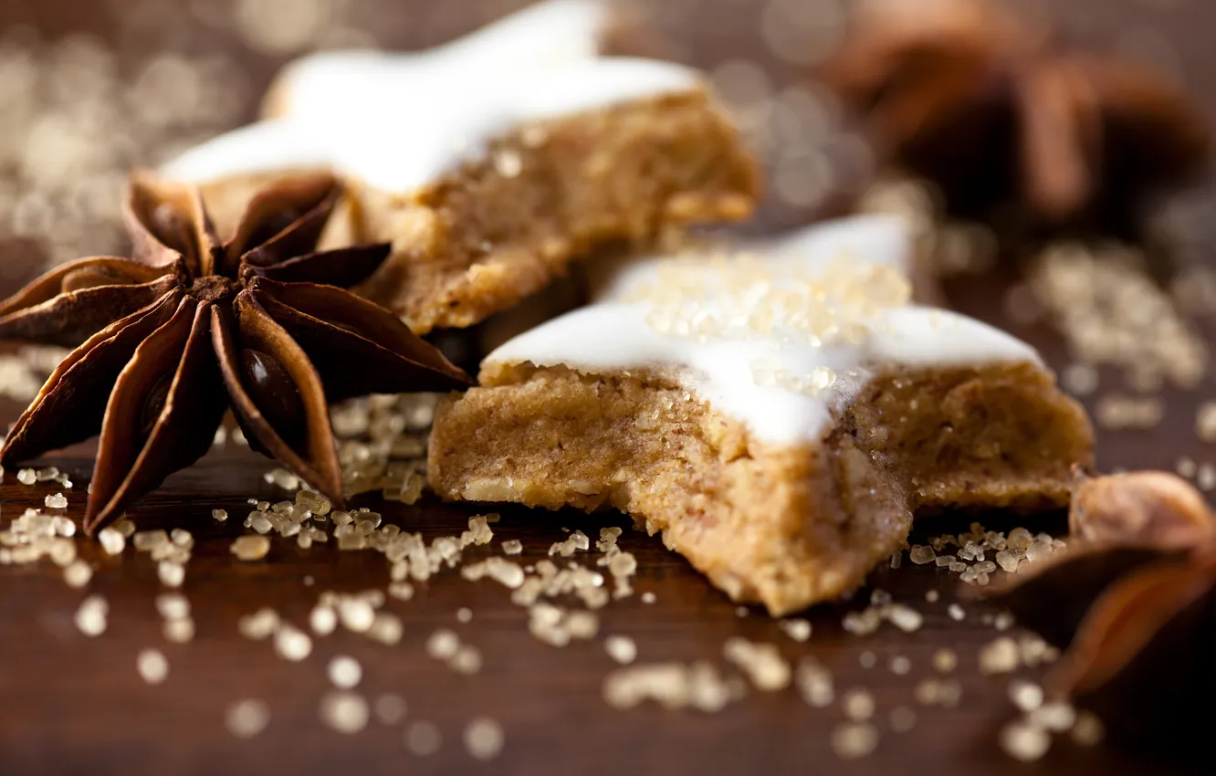 Photo wallpaper winter, stars, holiday, cookies, sweets, sugar, stars, dessert