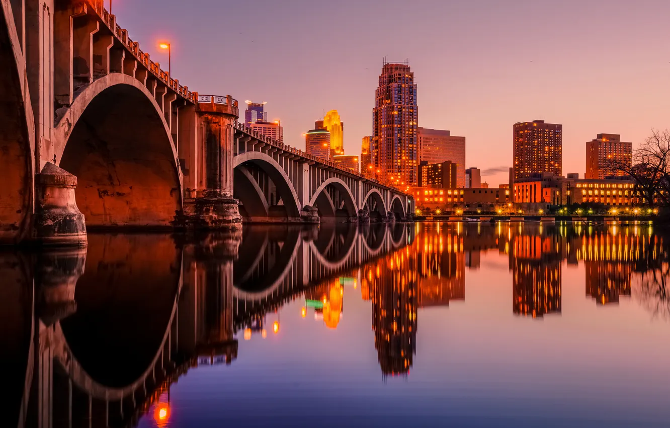 Photo wallpaper the sky, lights, building, skyscrapers, lighting, USA, Minneapolis, Minnesota