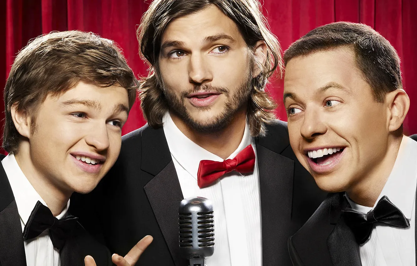 Photo wallpaper Ashton Kutcher, Comedy, tv series, Two and a Half Men, Jon Cryer, Angus T. Jones, …