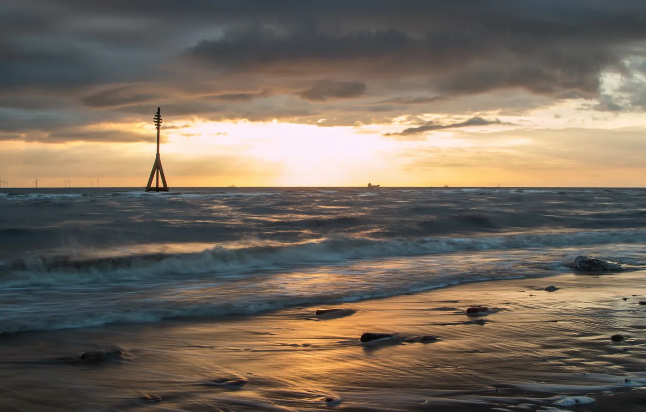 Photo wallpaper sea, landscape, sunset