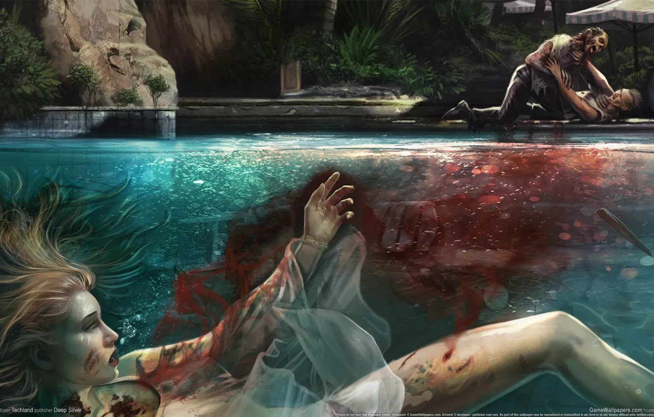 Photo wallpaper water, blood, pool, corpses, Dead Island