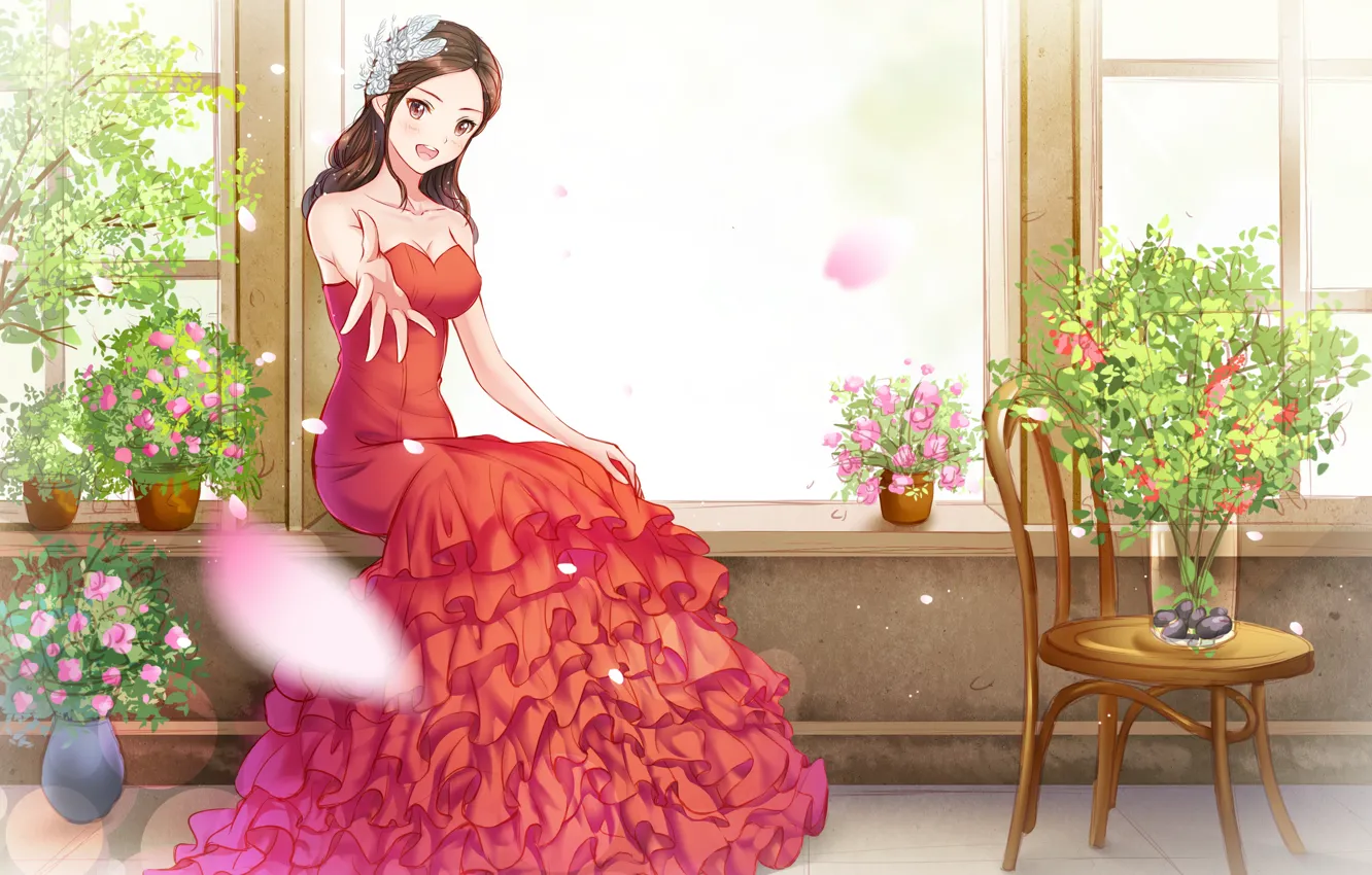 Photo wallpaper girl, anime, dress, art