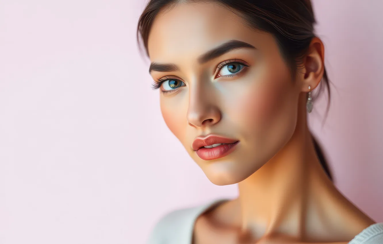 Photo wallpaper look, girl, face, portrait, makeup, AI art, nyeroset