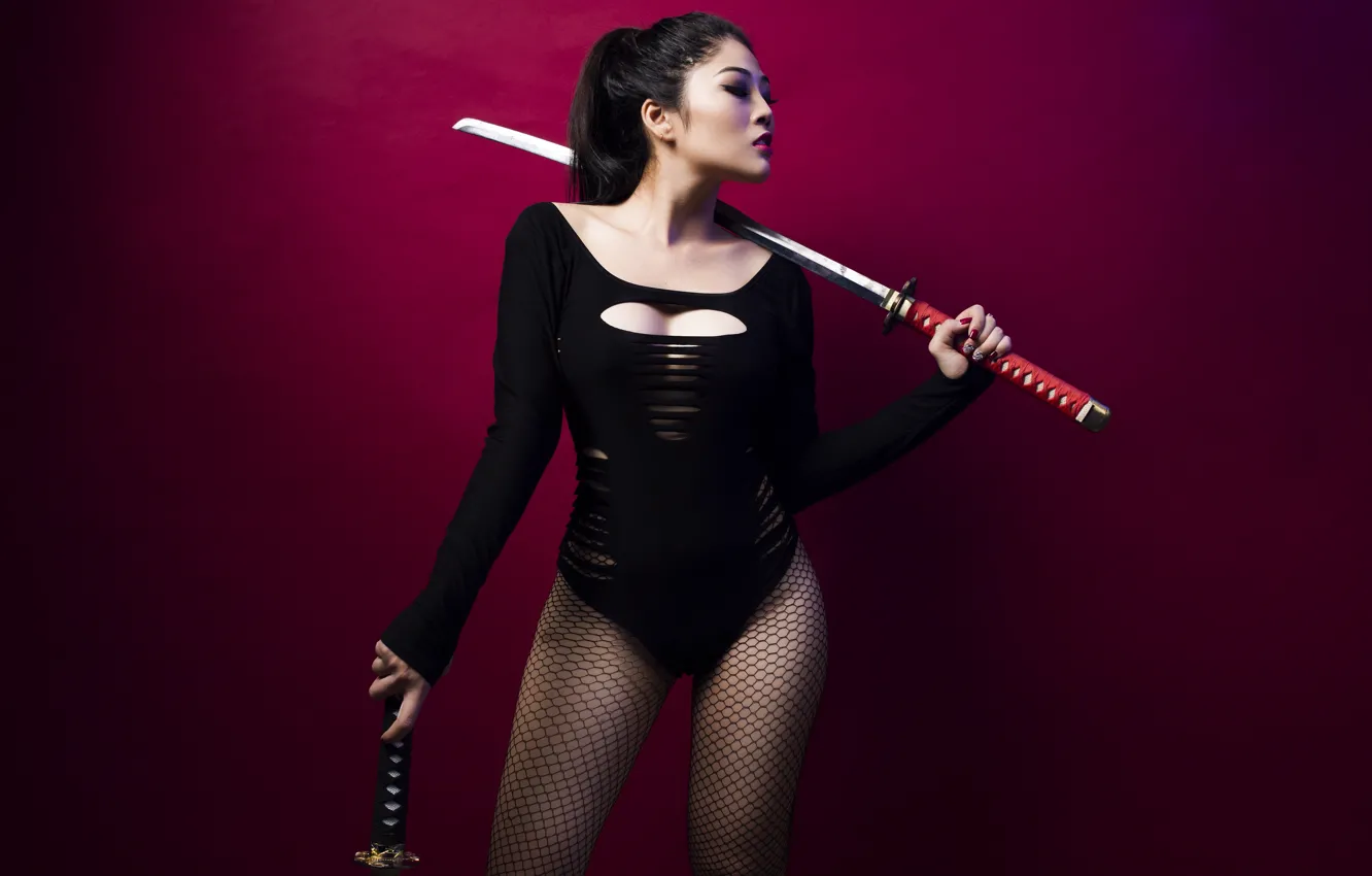 Photo wallpaper girl, background, sword