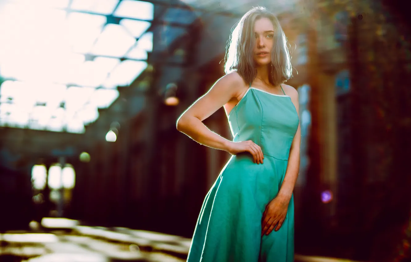 Photo wallpaper girl, dress, the rays of the sun