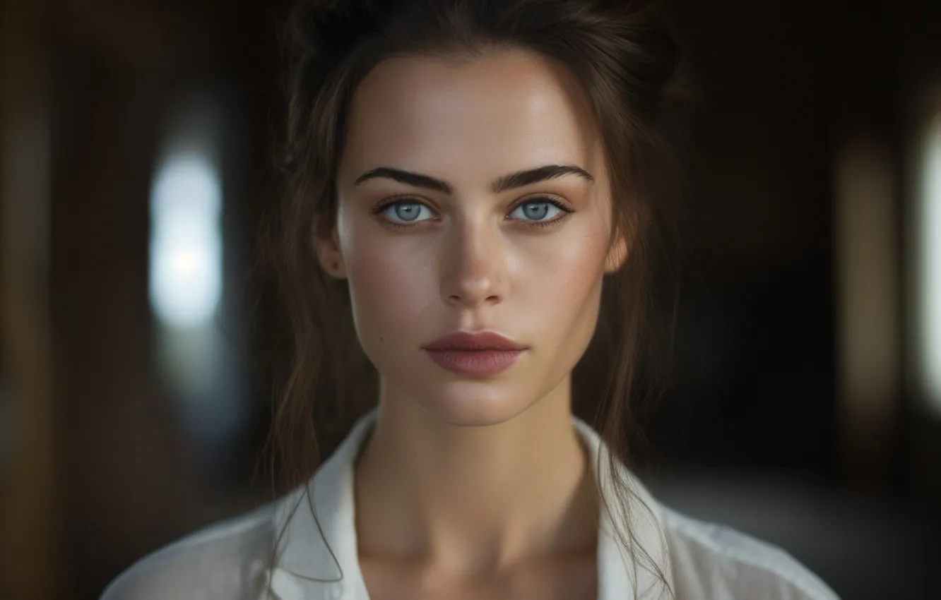 Photo wallpaper look, girl, face, pose, the dark background, portrait, hairstyle, image