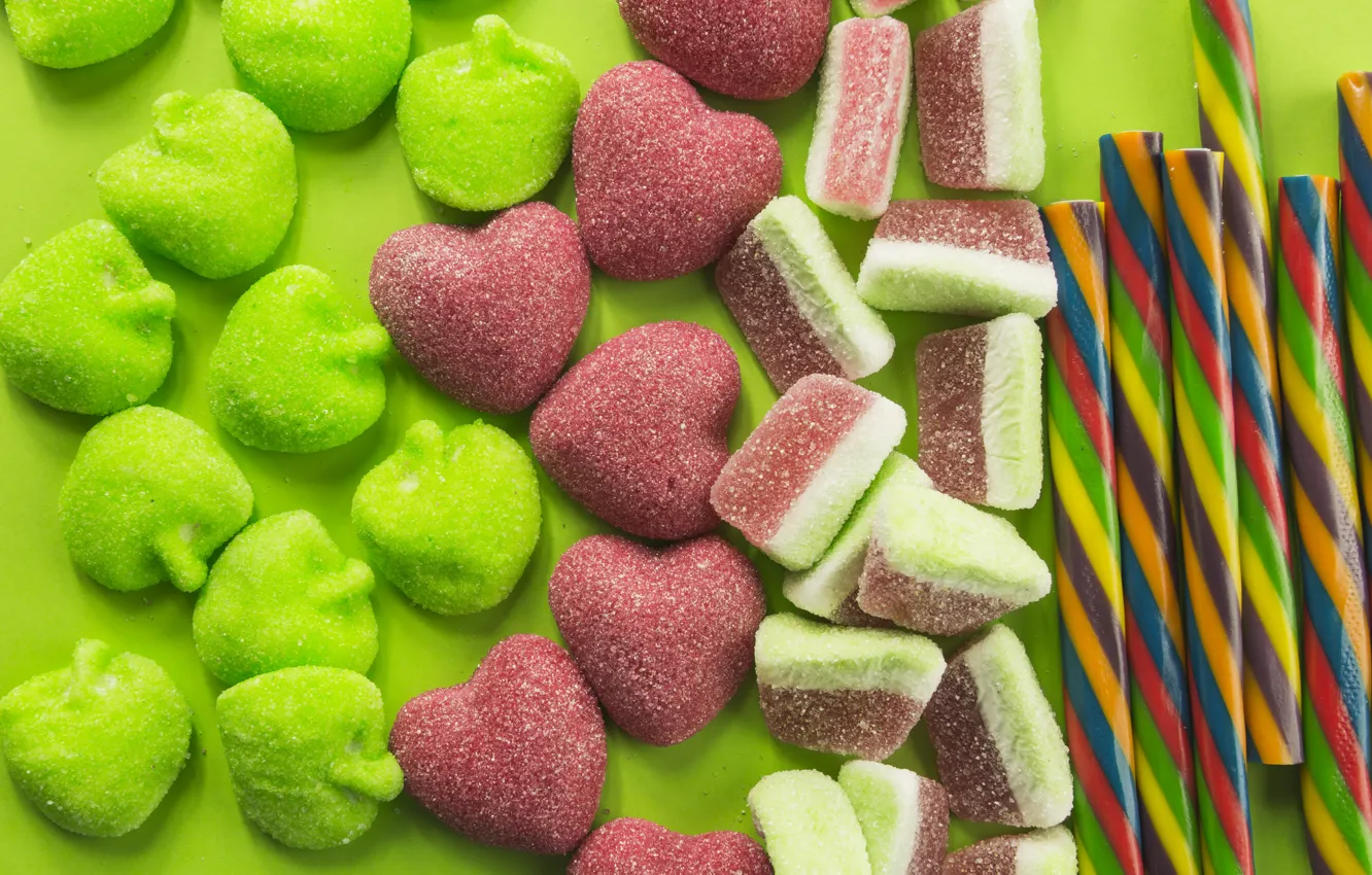 Photo wallpaper sticks, hearts, sweets, marmalade