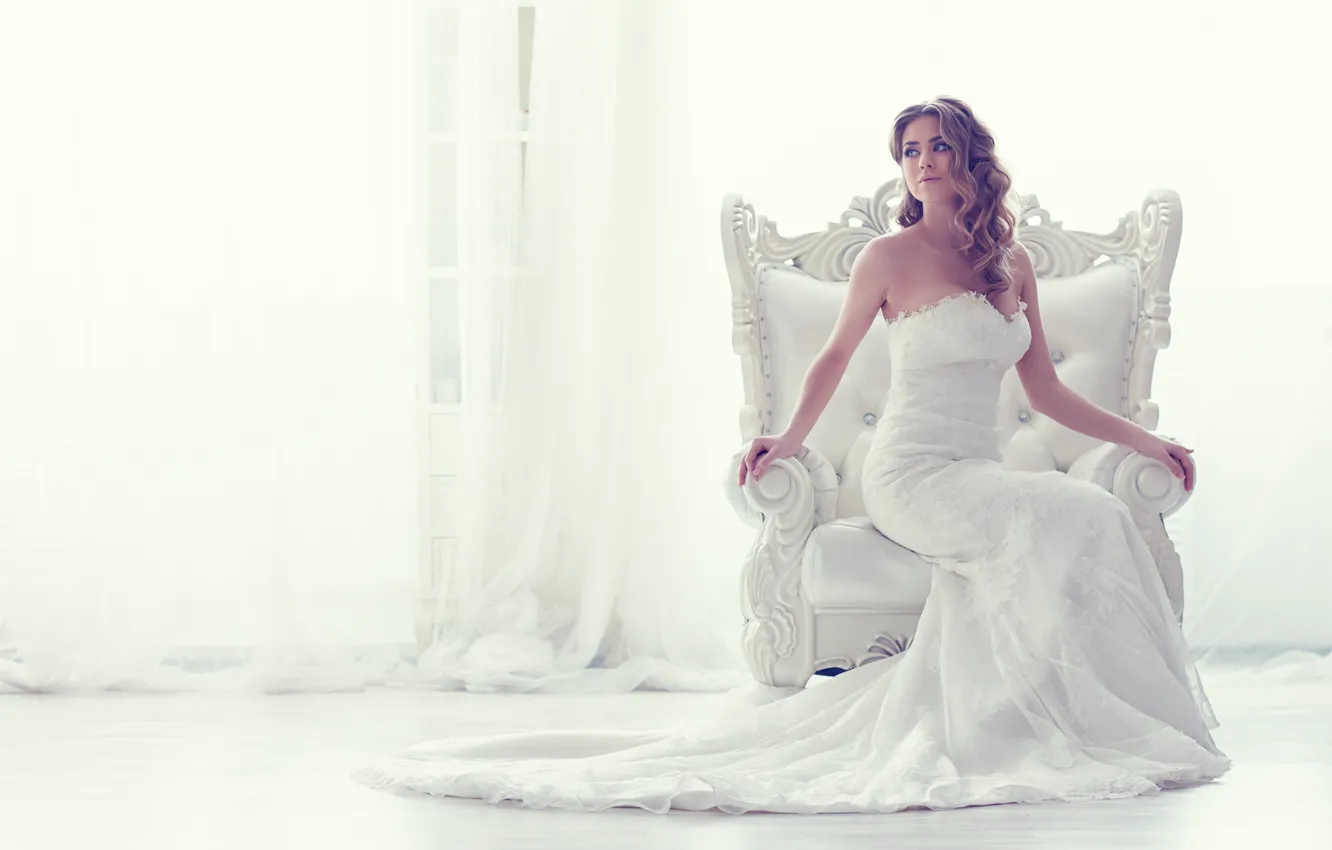 Photo wallpaper style, chair, dress, the bride, wedding dress
