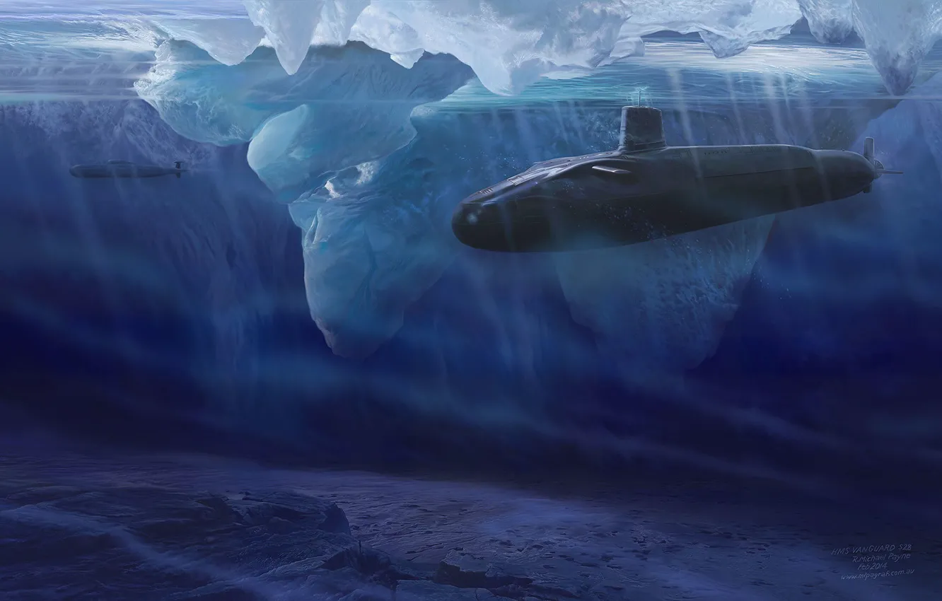 Photo wallpaper sea, the bottom, iceberg, North, submarines, submarines