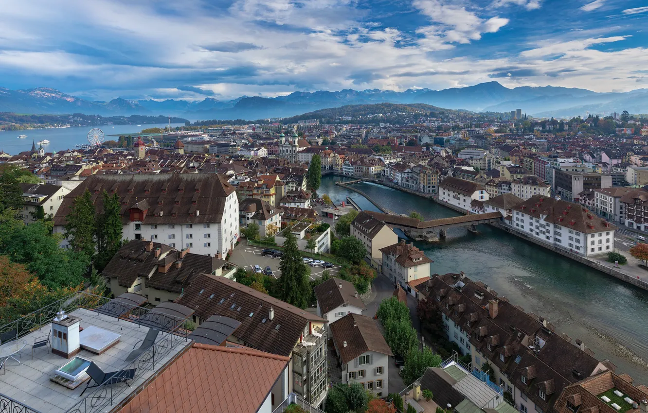 Photo wallpaper mountains, home, Switzerland, Alps, Lucerne