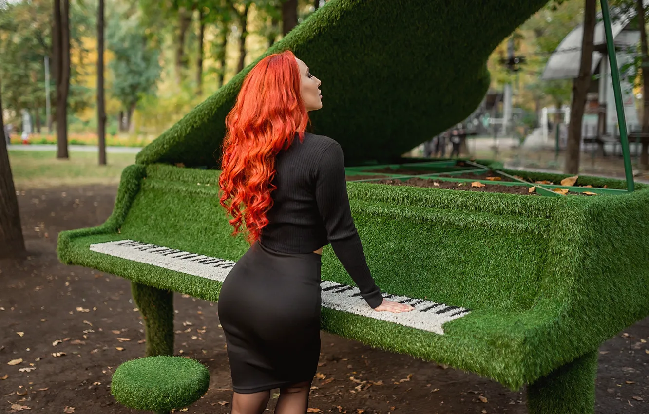 Photo wallpaper grass, plan, brunette, black dress, A Diakov George