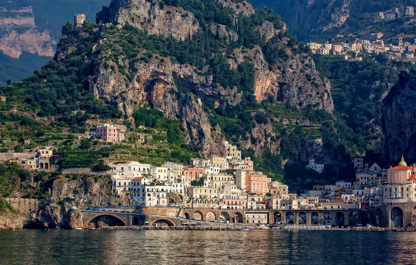 Photo wallpaper city, sea, landscape, Italy, Amalfi, coast, rocks, houses