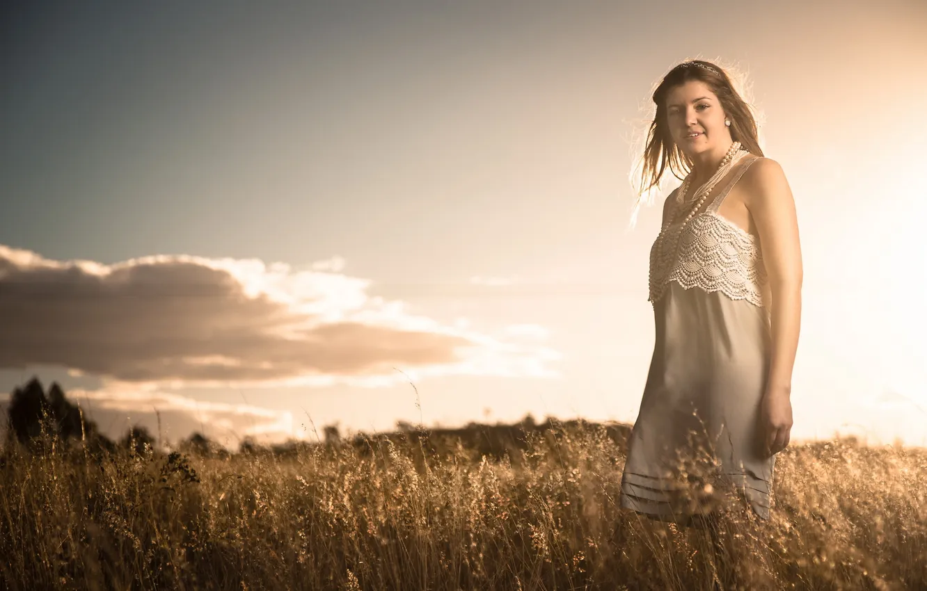 Photo wallpaper field, girl, light