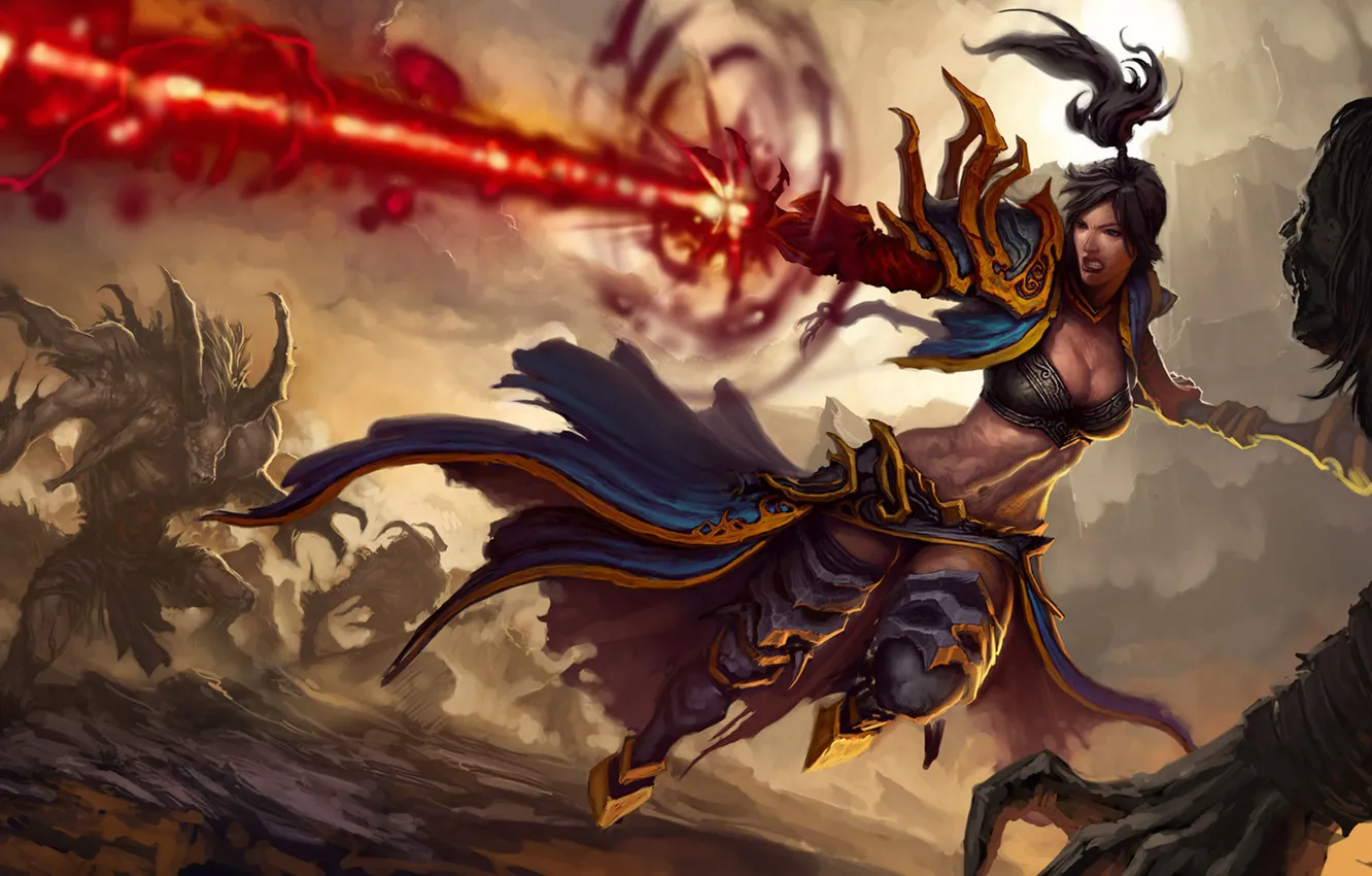Photo wallpaper magic, woman, monster, MAG, staff, Diablo 3