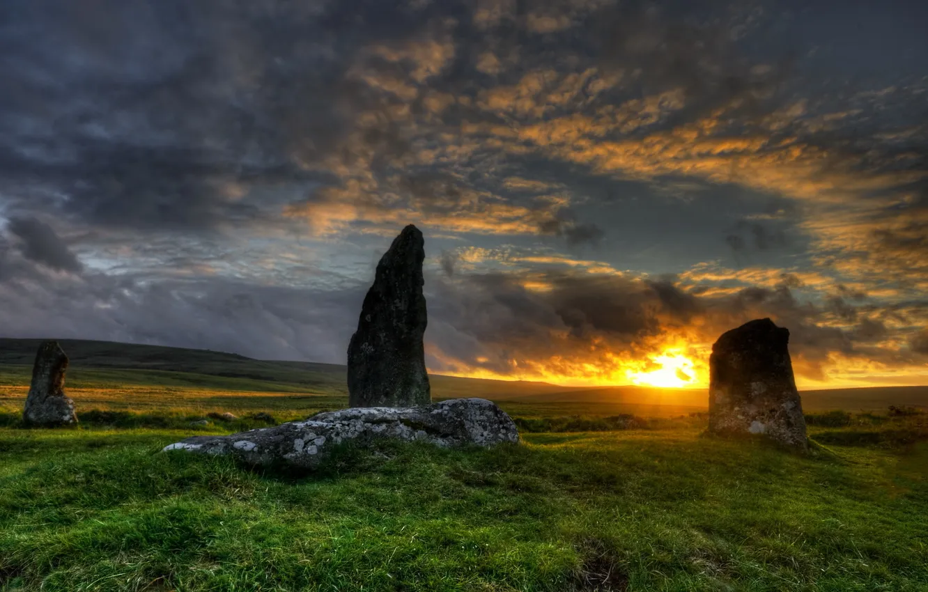 Photo wallpaper landscape, Dartmoor, Scorhill Bronze Age Stone Circle