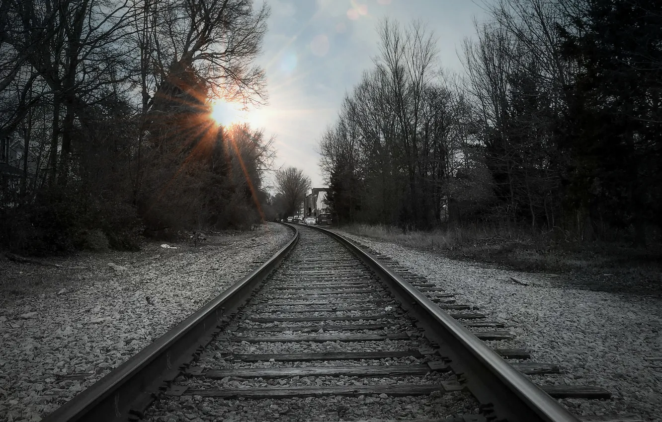 Photo wallpaper landscape, perspective, railroad