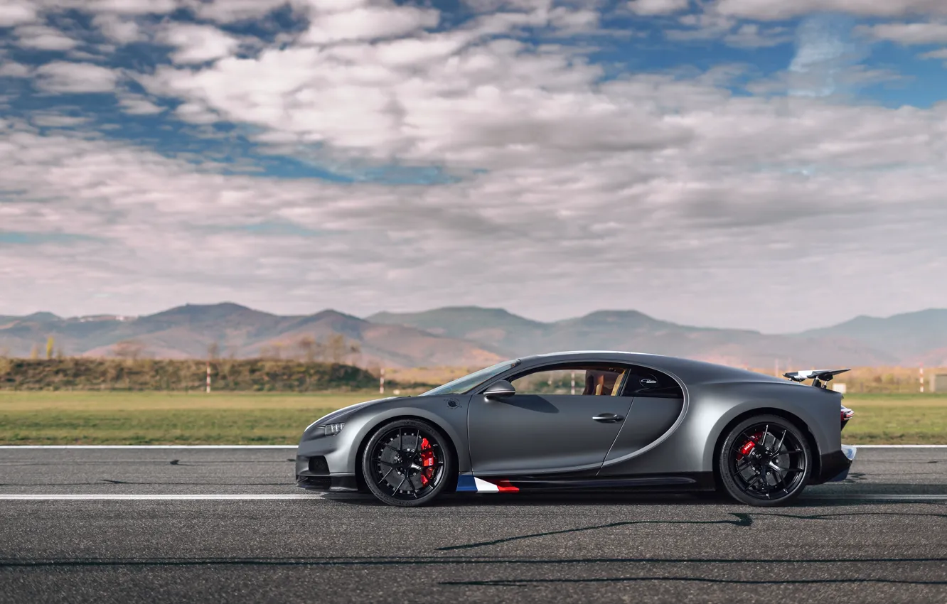 Photo wallpaper Bugatti, Sport, in profile, W16, Chiron, spezzare, 2021, matt grey