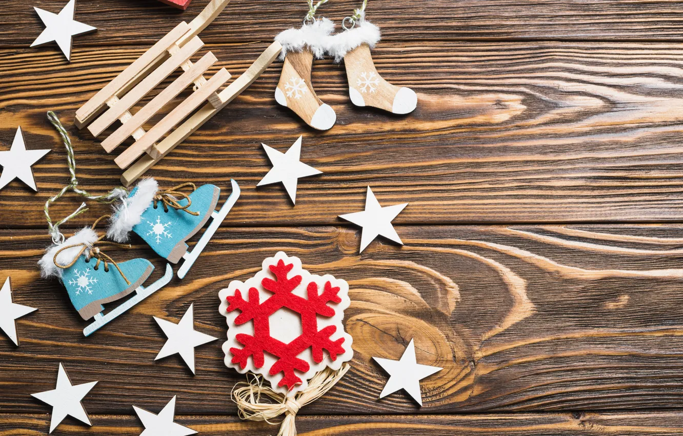 Photo wallpaper snowflakes, new year, Christmas, sled, decor