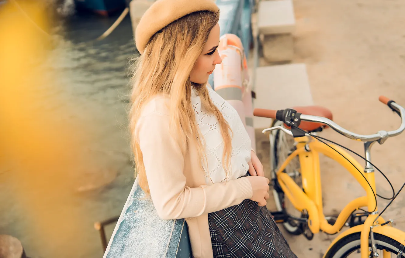 Photo wallpaper girl, bike, mood, promenade