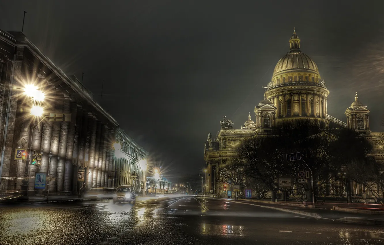 Photo wallpaper road, machine, light, night, the city, lights, street, Avenue