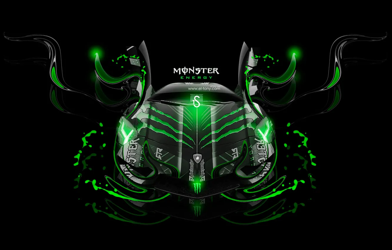 Photo wallpaper green, background, green, black, neon, Lamborghini, effect, fantasy
