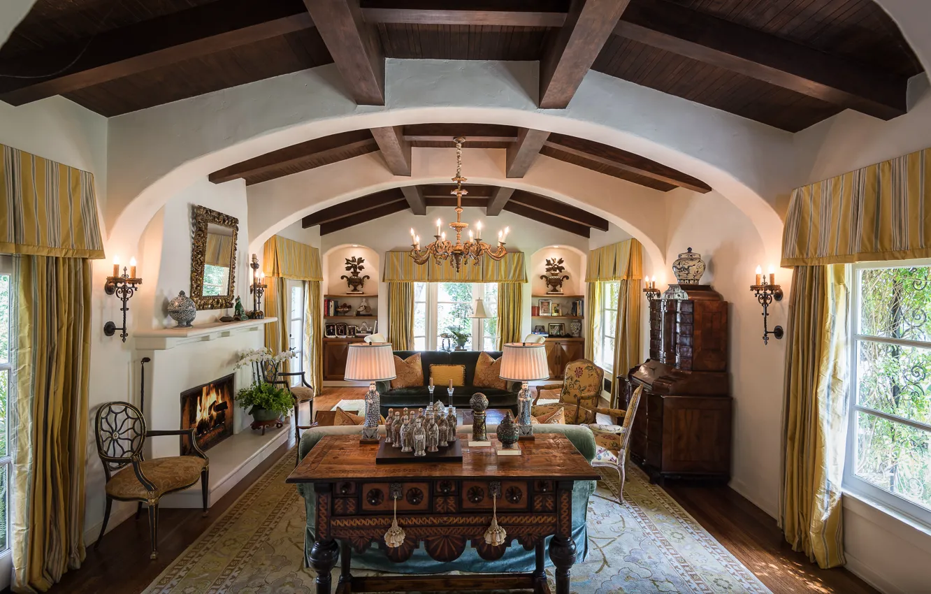 Photo wallpaper interior, fireplace, Los Angeles, living room, Pacific Palisades