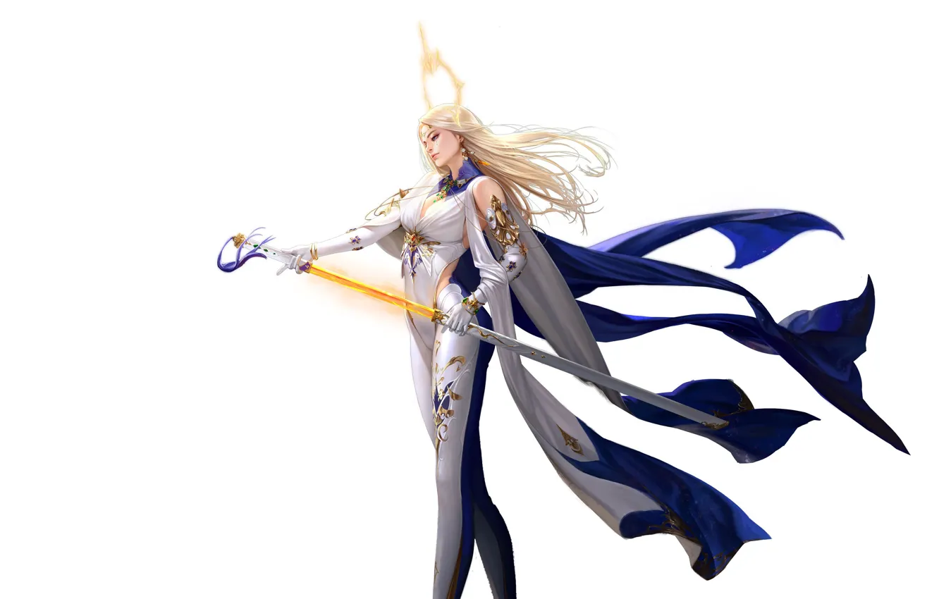 Photo wallpaper style, background, sword, art, blonde, girl, sword, fantasy