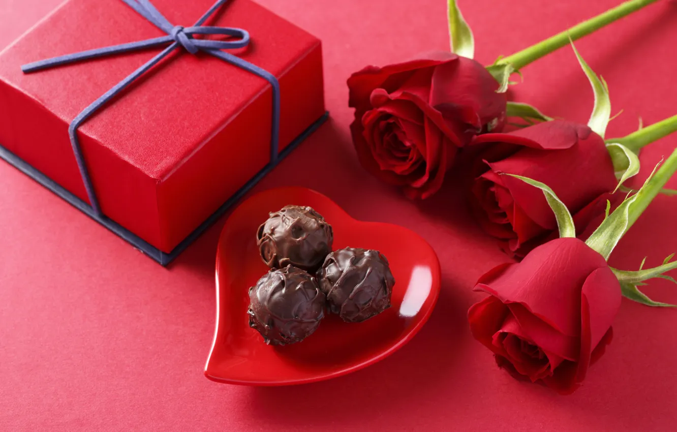 Photo wallpaper love, gift, romance, chocolate, roses, candy, love, rose