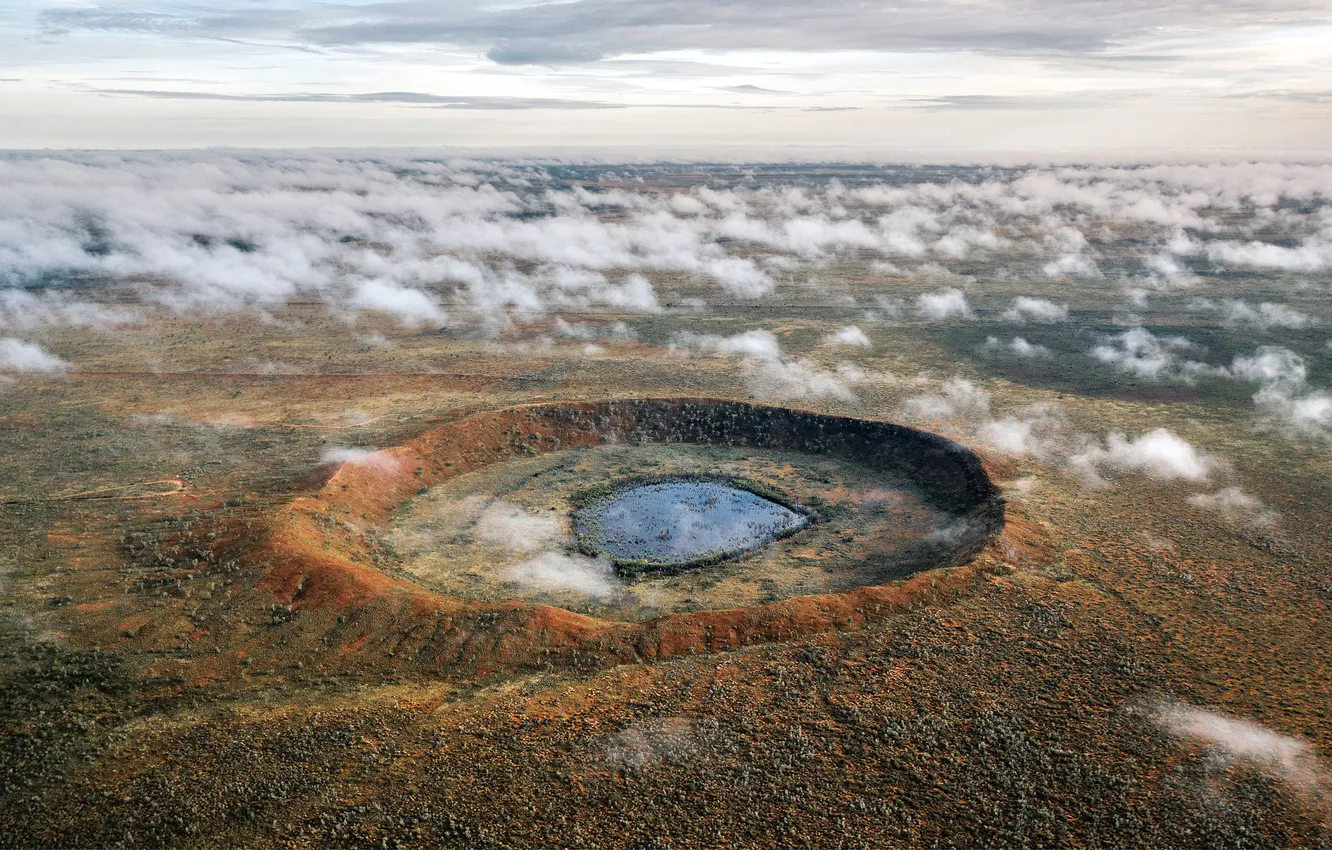 Photo wallpaper clouds, valley, horizon, Australia, crater, Australia, crater, Wolfe Creek