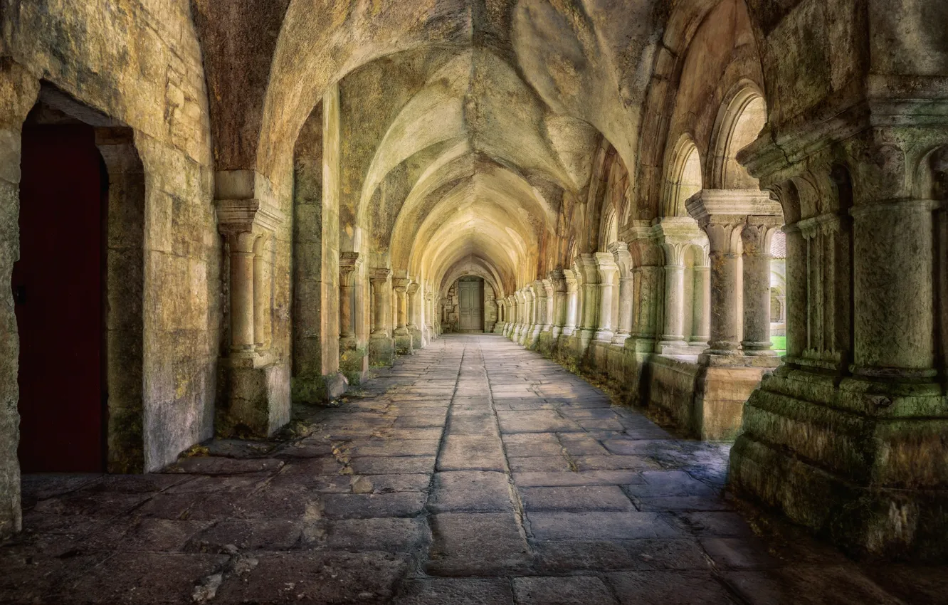 Photo wallpaper castle, corridor, architecture, stone building