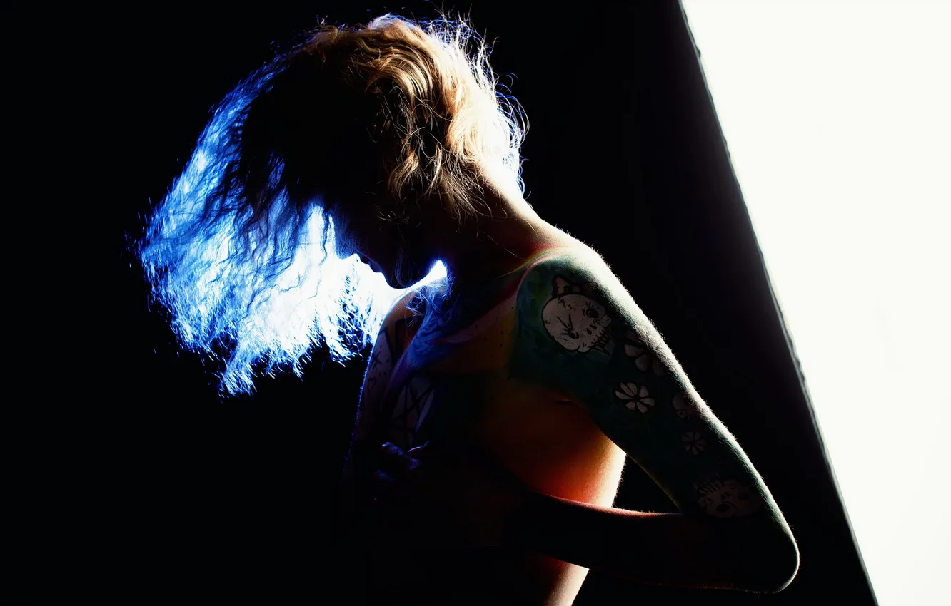 Photo wallpaper girl, light, tattoo, Arina