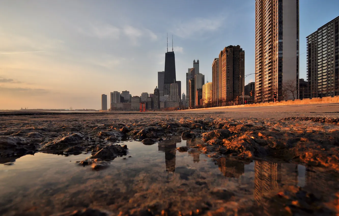 Photo wallpaper the city, morning, Chicago, USA, Chicago, Illinois, Illinois