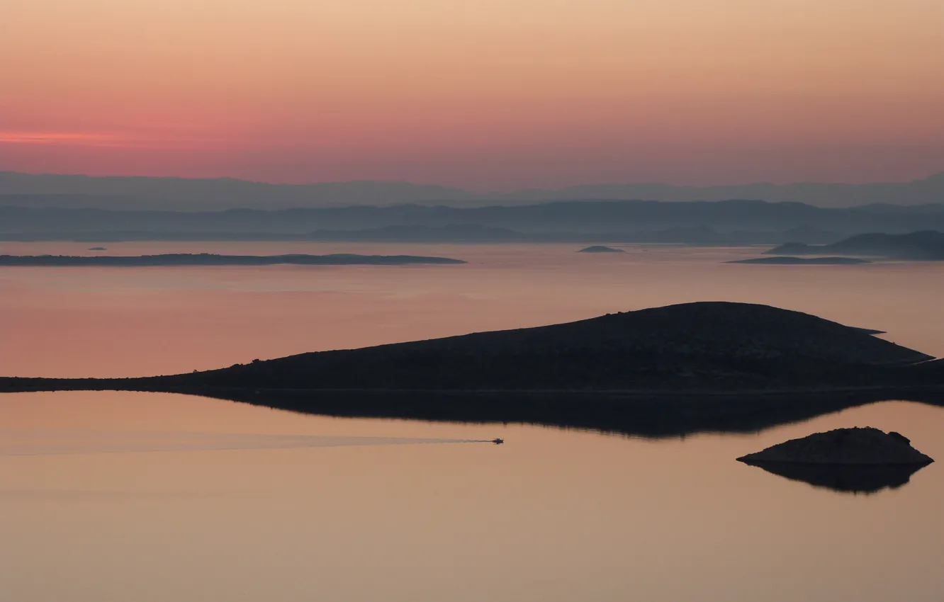 Photo wallpaper sunrise, boat, Croatia, Kornati