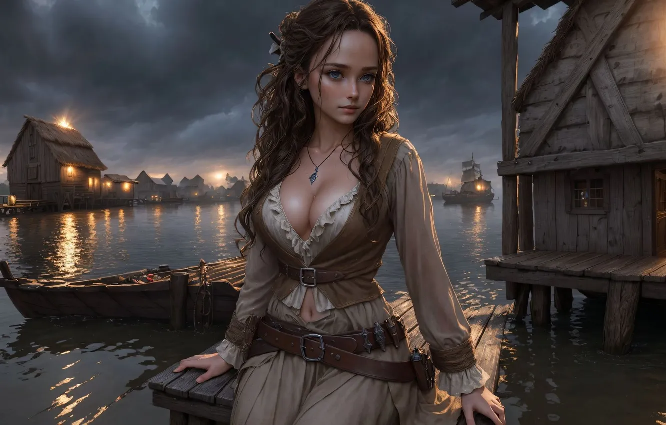 Photo wallpaper water, girl, Marina, the evening