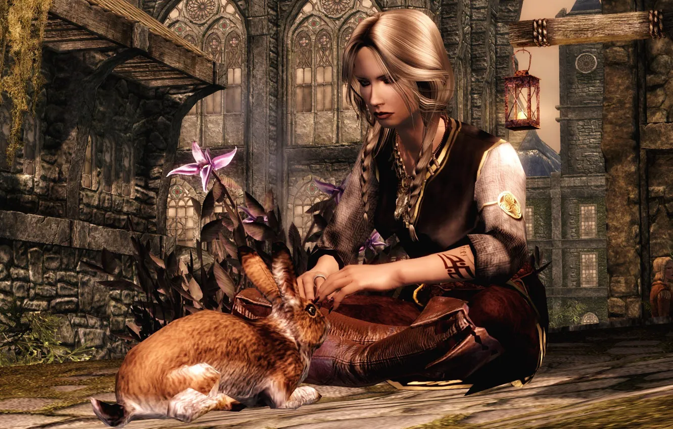 Photo wallpaper girl, hare, warrior, Skyrim, The Elder Scrolls V