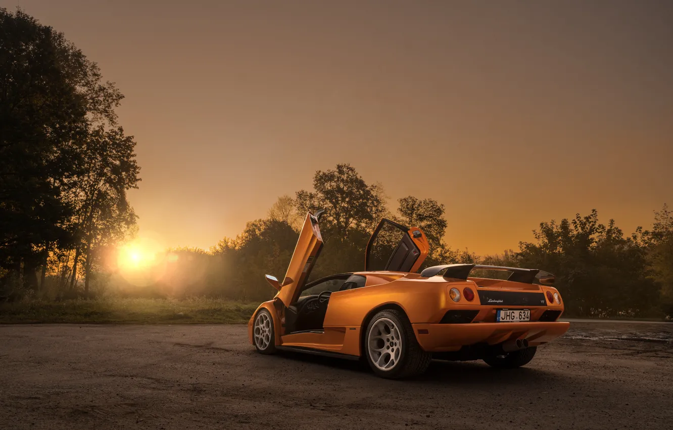 Photo wallpaper sunset, the evening, Lamborghini, supercar, Diablo, Diablo VT, by Arnoldas Ivanauskas