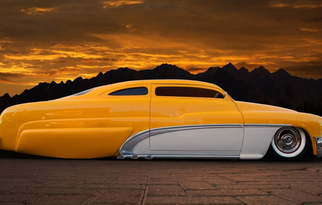 Photo wallpaper Hot Rod, Coupe, Yellow, Side, Tuning, Low, Vehicle, Mercury