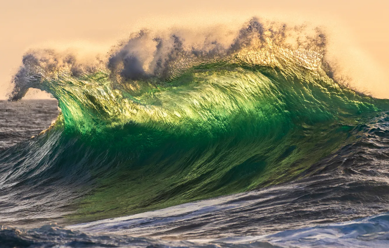 Photo wallpaper sea, wave, water, squirt, storm, nature