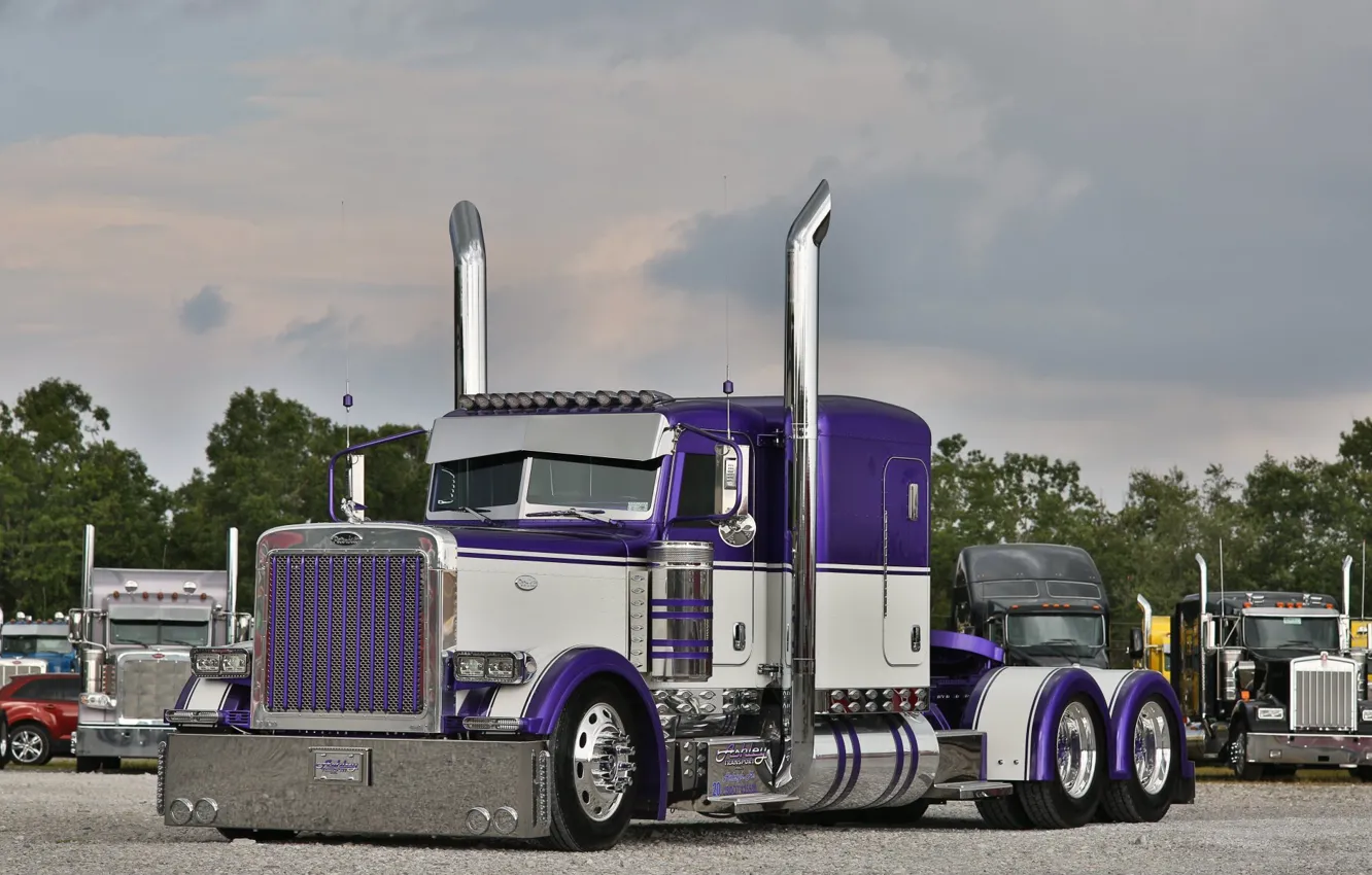 Photo wallpaper Purple, Truck, Custom, Peterbilt, Hrome