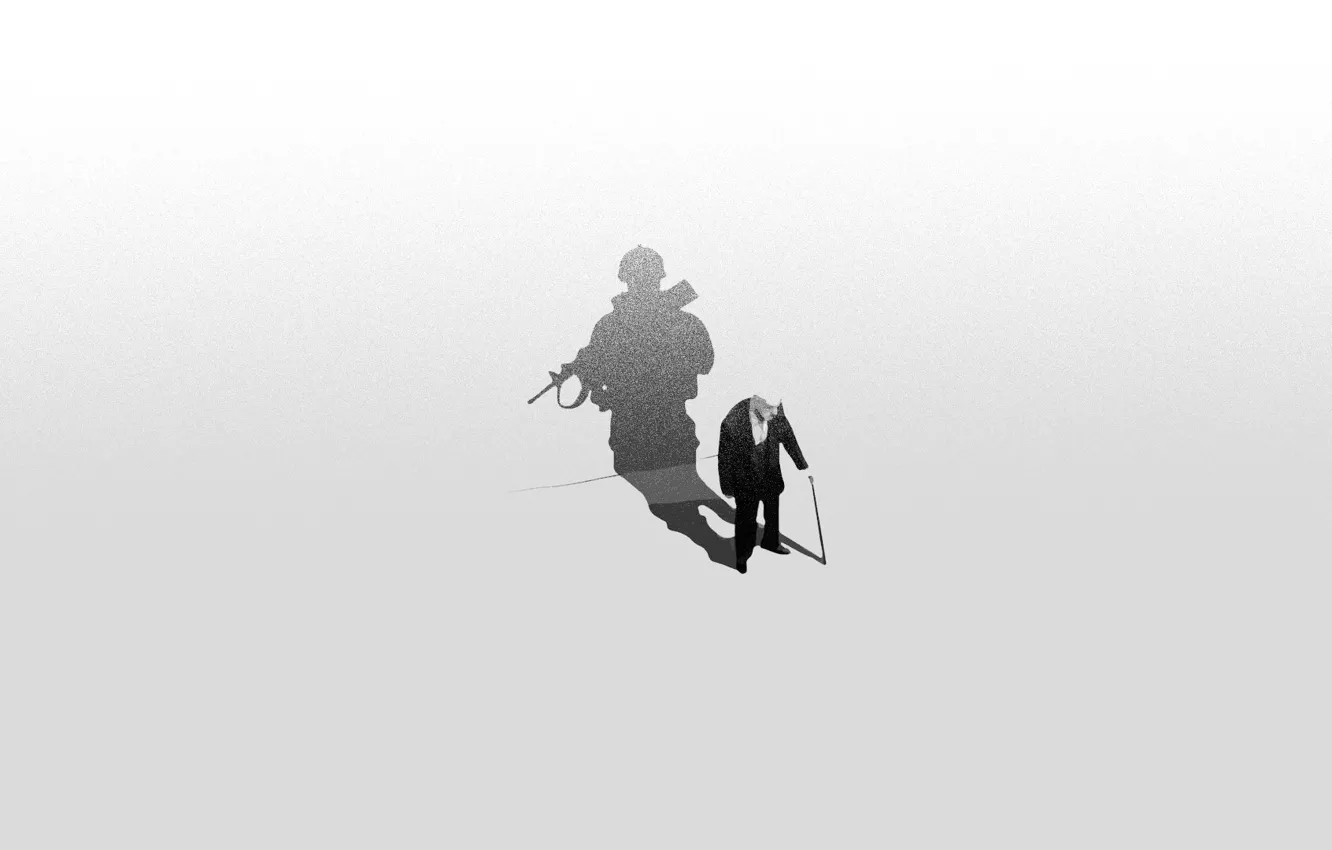 Photo wallpaper shadow, minimalism, soldiers, veteran, the old man