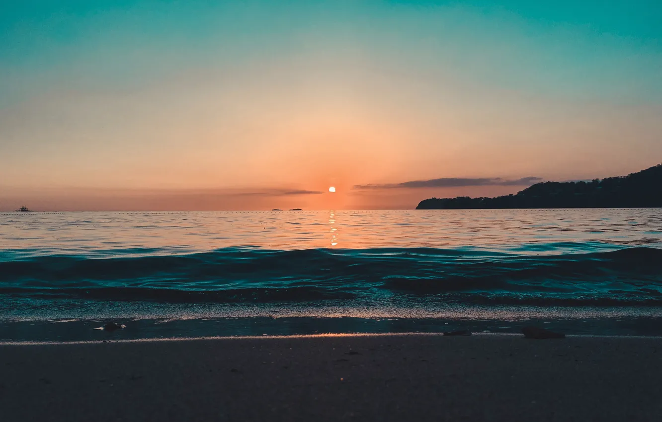 Photo wallpaper sea, sunset, shore, the evening