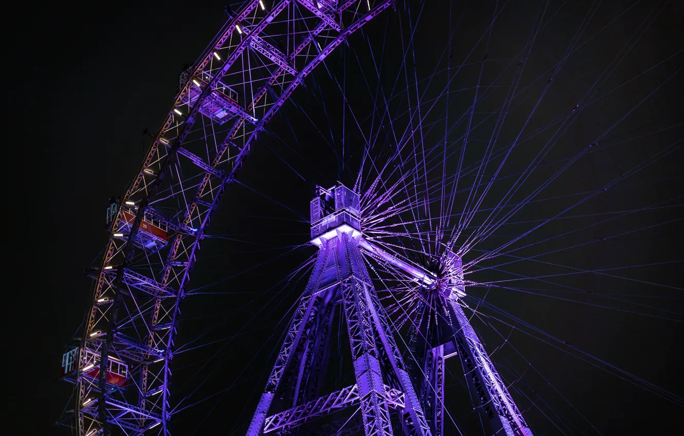 Photo wallpaper night, heavy metal, Vienna, ferris whell, Ferris wheel