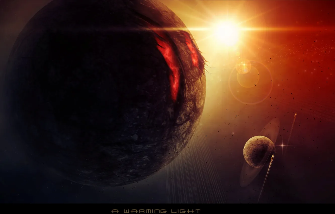 Photo wallpaper stars, planets, spaceships, a worming light